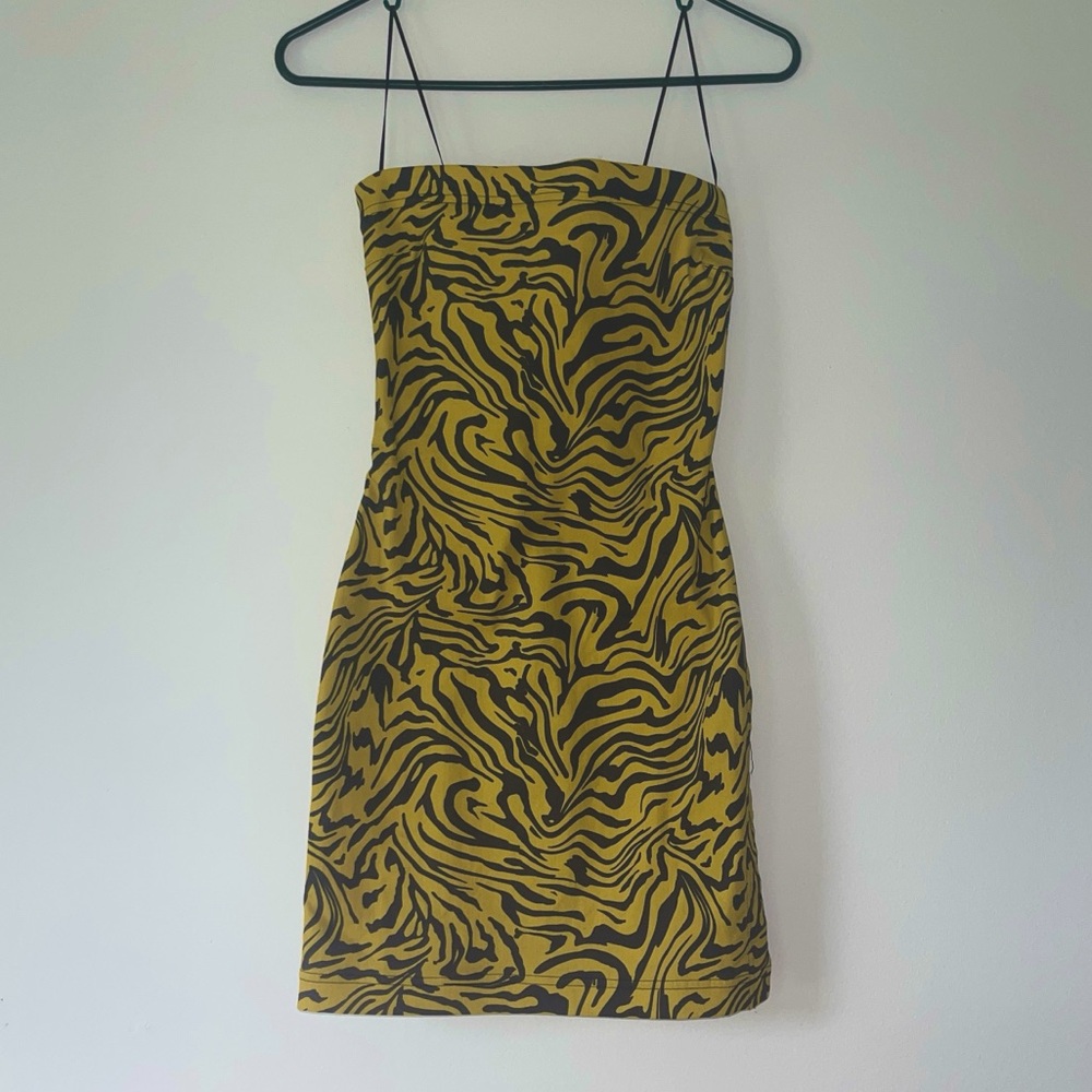 Miaou zebra print strapless denim mini dress XS